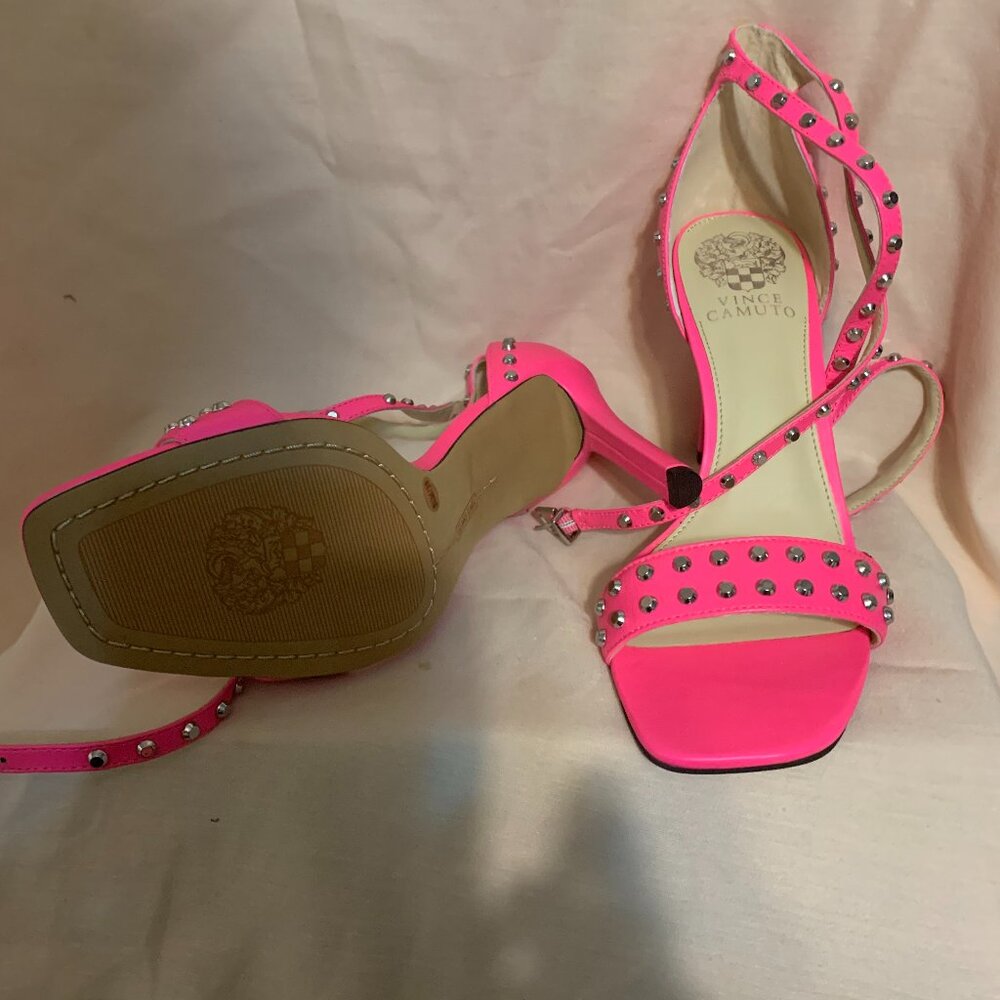 Vince Camuto, Neon Pink ankle- wrap stiletto sandal, Sz 8.5M, 3.5" heel,  New